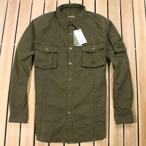 2011春装新款 高档加厚水洗棉 原单正品JEP 男帅气军绿长袖衬衫